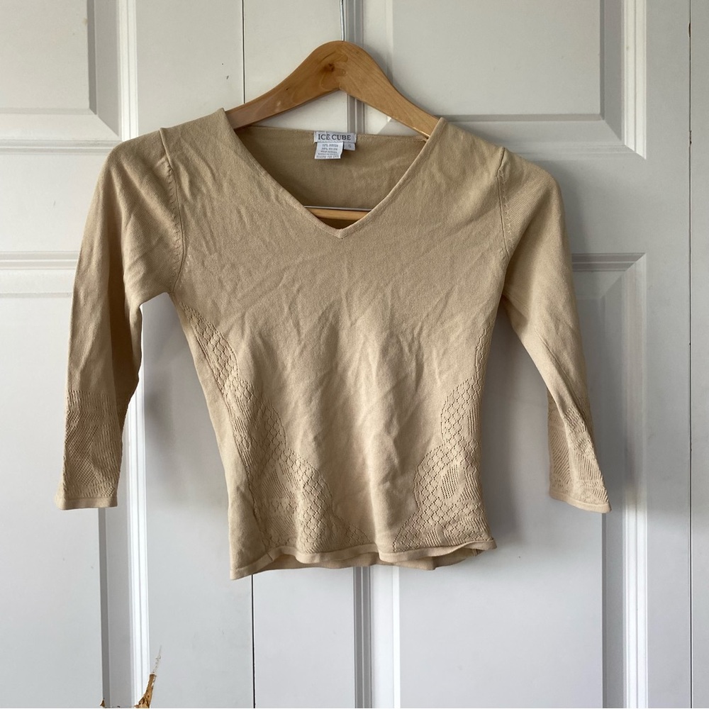 Beige V-Neck Women's Top